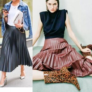 Zara faux leather pleated skirt side zip
